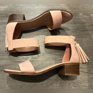 Light Pink Tassel Kitten Heel Sandals by City Classified from Red Dress Boutique